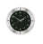 Wanduhr mit schwarzem Zifferblatt, silbernem Rahmen und Zeigern