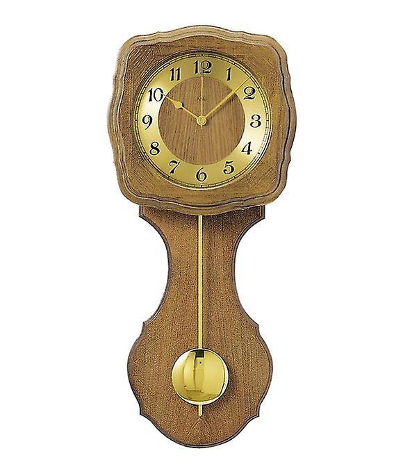 Wanduhr aus Eiche mit Pendel, rundem Zifferblatt und Glasfront