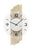 Wanduhr mit rundem weißem Zifferblatt, schwarzen Zeigern und AMS-Logo, Holzstreifen
