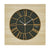 Wanduhr mit rundem Holzrahmen, dunklem Zifferblatt und goldenen Linien, AMS-Logo