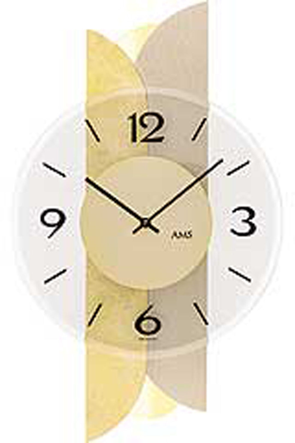 Wanduhr mit gold-antikfarbenem Zifferblatt, römischen Stundenmarken und Zeigern