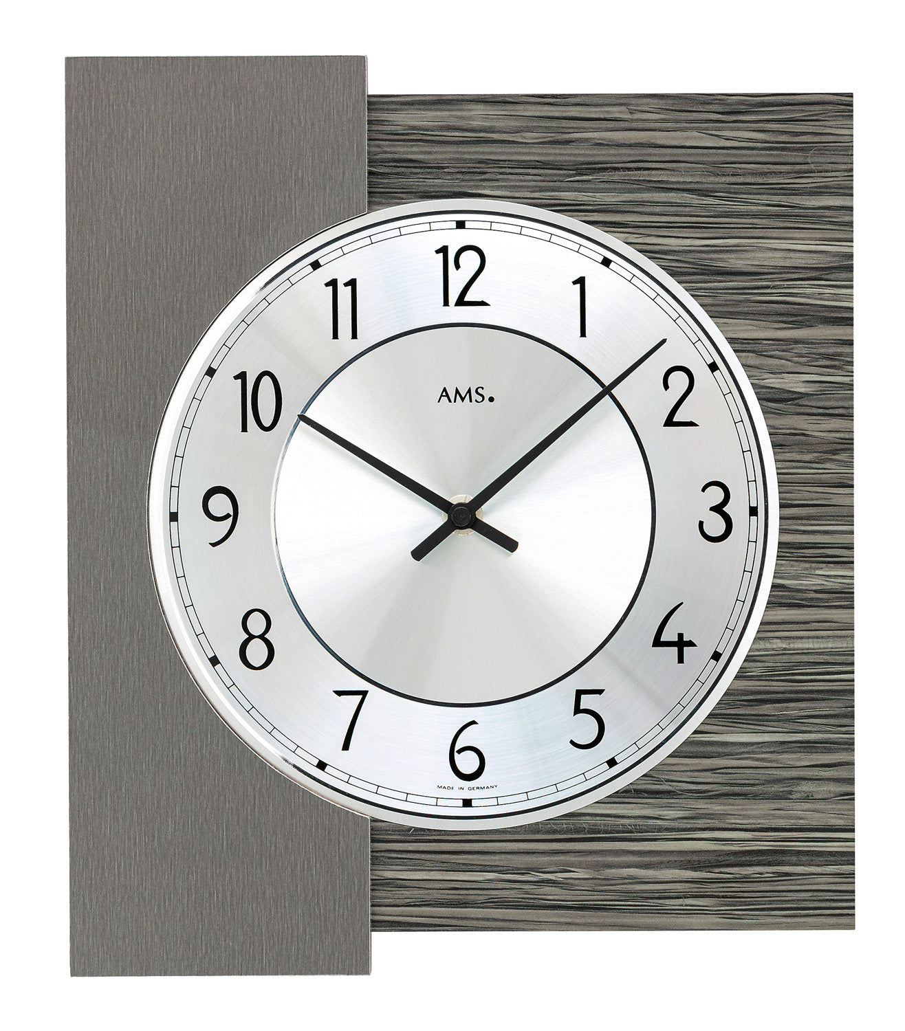 Runde Wanduhr: Holzdekorrahmen, weißes Zifferblatt, schwarze Zahlen und Zeiger
