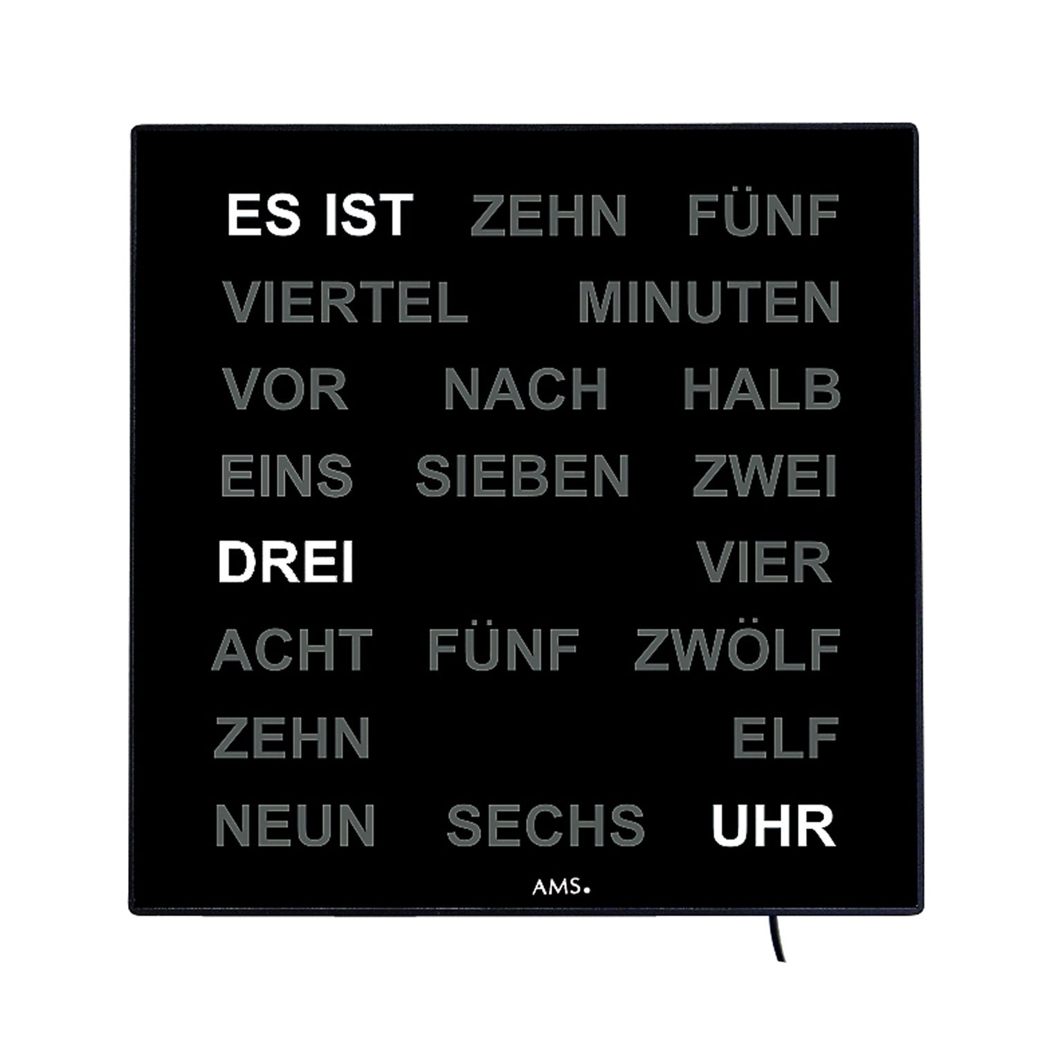 Wanduhr mit LED-Wortanzeige: „ES IST ZEHN FÜNF“