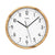 Wanduhr Holzoptik: rundes Gehäuse, weißes Zifferblatt, schwarze Zeiger, AMS-Logo