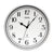 AMS Funk-Wanduhr mit rundem Zifferblatt, schwarzen Zahlen und Zeigern, silbernem Rahmen