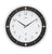 Runde Wanduhr mit weißem Zifferblatt, schwarzen Zeigern und dunklem Carbon-Rand