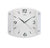 Runde Wanduhr mit silbernem Rahmen, weißem Zifferblatt, schwarzen Zahlen und Zeigern