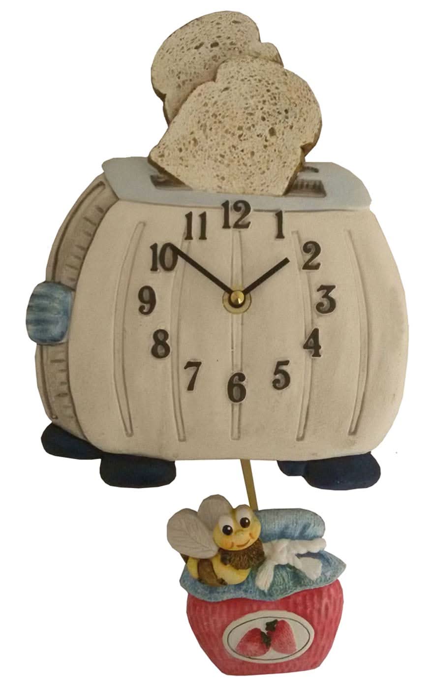 Orologio da parete in ceramica con cassa beige, numeri arabi e lancette dorate, figura pendente