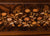 Vassoio in legno per orologio a pendolo con intarsio floreale in beige, arancione e oro