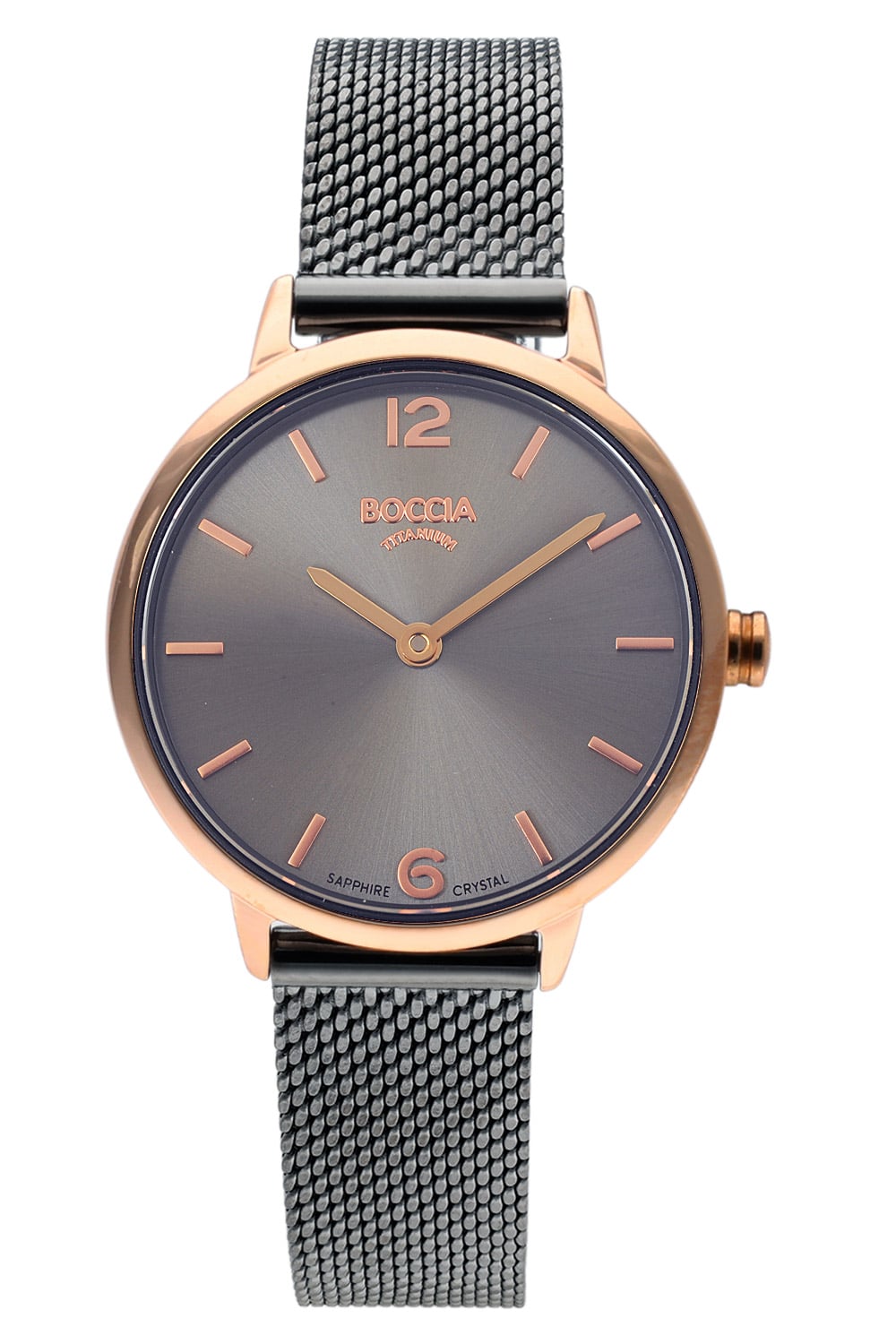 Boccia 3345-06 Damenuhr Anthrazit • Titan-Gehäuse mit Saphirglas • Milanaise-Armband
