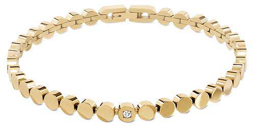 Bracciale a maglie color oro con dischetti rotondi e piccola pietra scintillante