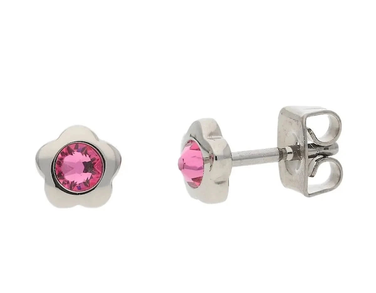 Orecchini in titanio a forma di fiore con zirconi rosa Boccia Jewelry 05094-02