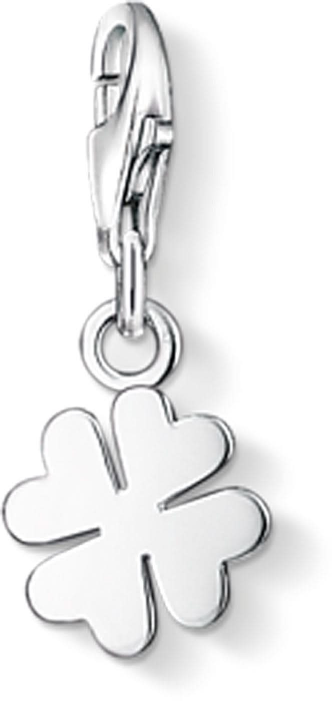 Ciondolo quadrifoglio in argento sterling 925 con passante e motivo a quattro foglie