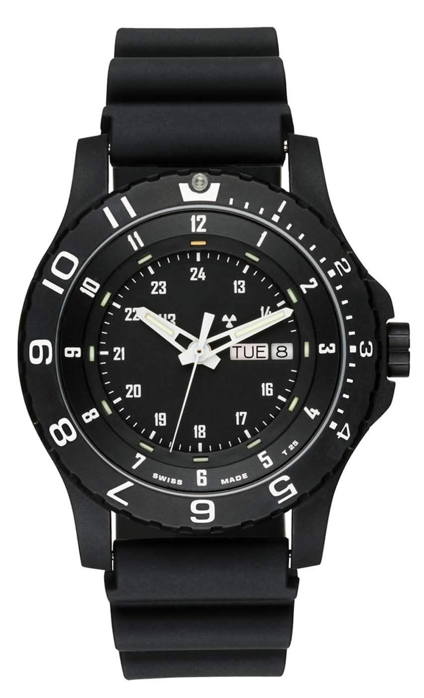 Orologio da uomo con quadrante nero, indici bianchi e cinturino nero
