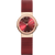 Bering Damenuhr mit rotem Zifferblatt, roségoldenem Gehäuse und Milanaise-Armband