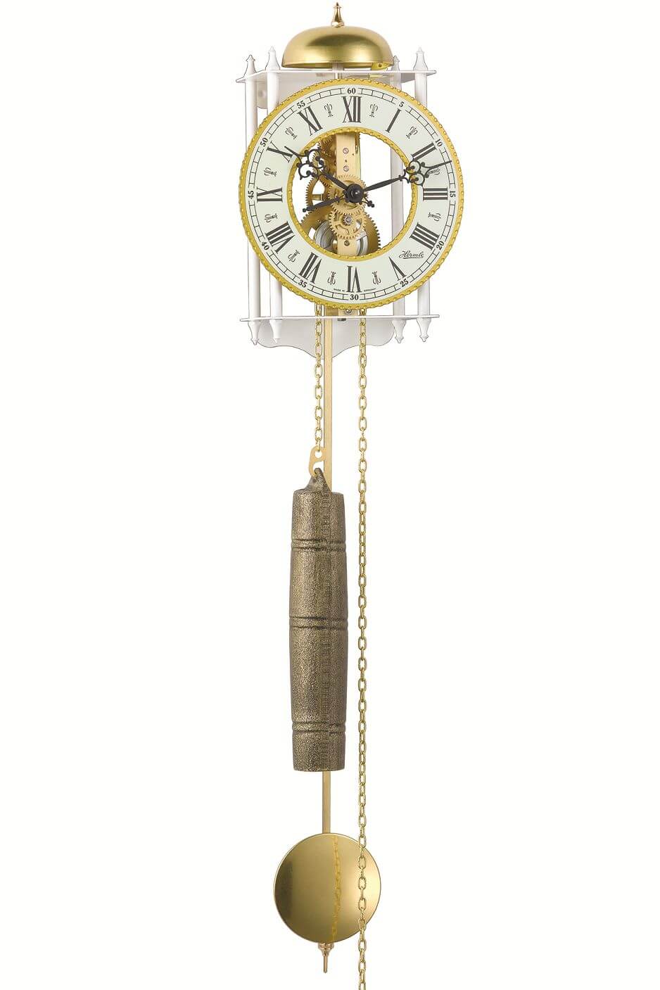 Hermle Stafford 70733-000711 Wanduhr Weiß-Gold • Mechanisches 8-Tage-Kettenzugwerk • Schmiedeeiserne Skelettuhr