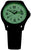 Orologio da uomo con quadrante verde, lancette nere e cinturino nero.