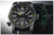 Orologio da uomo con quadrante nero e indici luminescenti verdi, cinturino nero