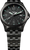 Orologio da uomo con quadrante nero, indici luminescenti verdi e cinturino in metallo.