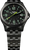 Orologio da uomo con quadrante nero e indici luminescenti verdi, cinturino in acciaio inossidabile