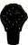 Orologio da uomo con quadrante nero, indici luminescenti verdi e cinturino in pelle