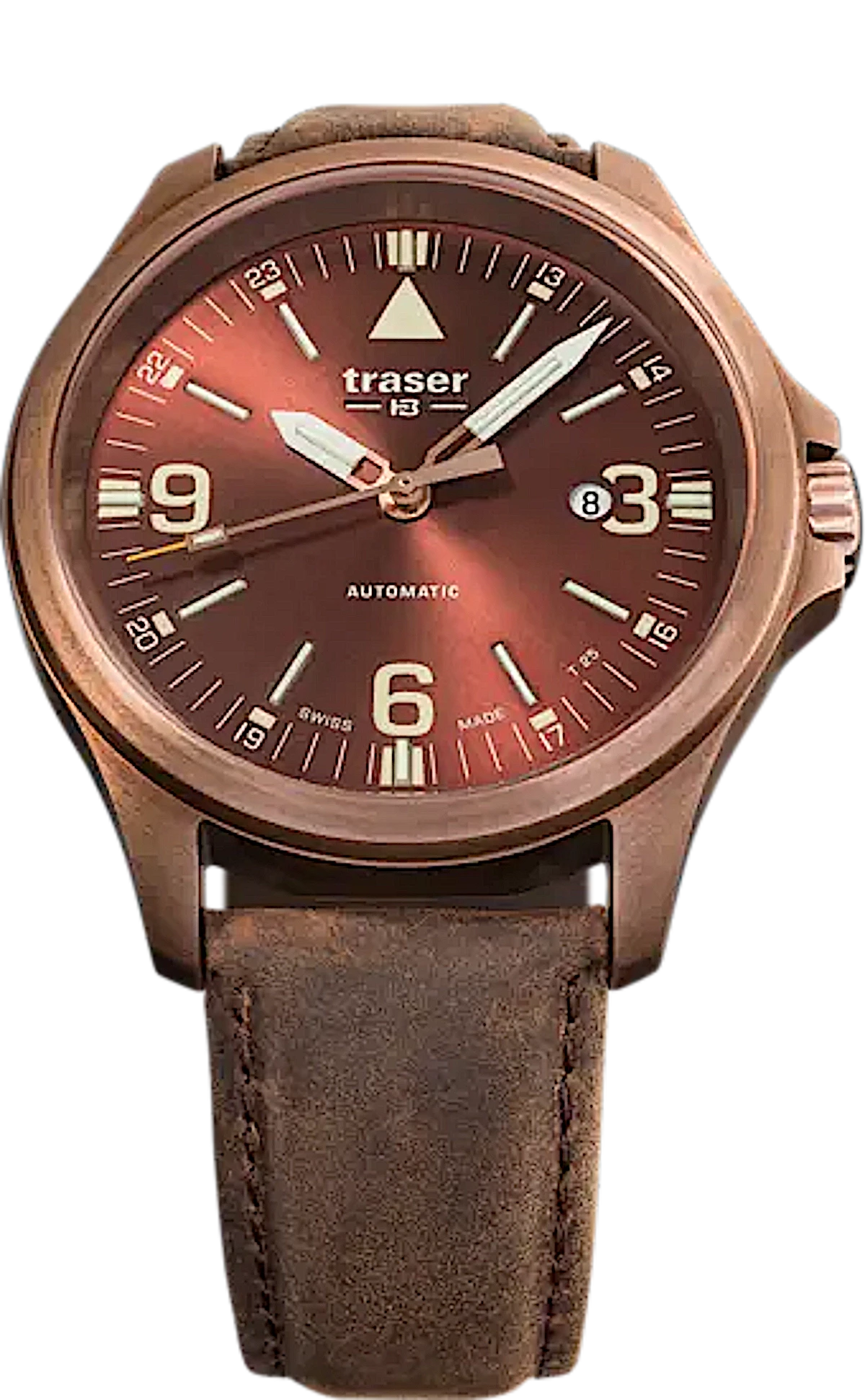 Orologio da uomo con quadrante marrone e cinturino in pelle, secondi automatici