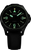 Orologio da uomo con quadrante nero, indici luminescenti verdi e datario "83"