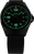 Orologio da polso da uomo con quadrante nero, dettagli neri, cinturino in maglia mesh e indici luminosi verdi