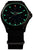 Orologio da polso con quadrante nero e cinturino in tessuto nero, indici verdi luminescenti