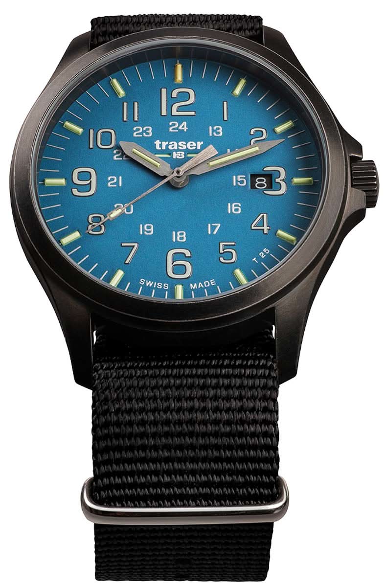 Orologio da uomo con cassa nera, quadrante blu e cinturino in tessuto nero