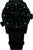 Orologio da uomo con quadrante nero, lancette luminescenti verde/blu e cinturino in tessuto nero