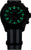 Cronografo da uomo con quadrante verde luminoso, cassa nera, cinturino in tessuto grigio scuro