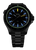 Orologio da uomo con bracciale in metallo, quadrante nero e indicatore luminoso verde-blu