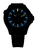 Quadrante dell'orologio in dettaglio: indici luminescenti blu, marcatori e lancette gialli
