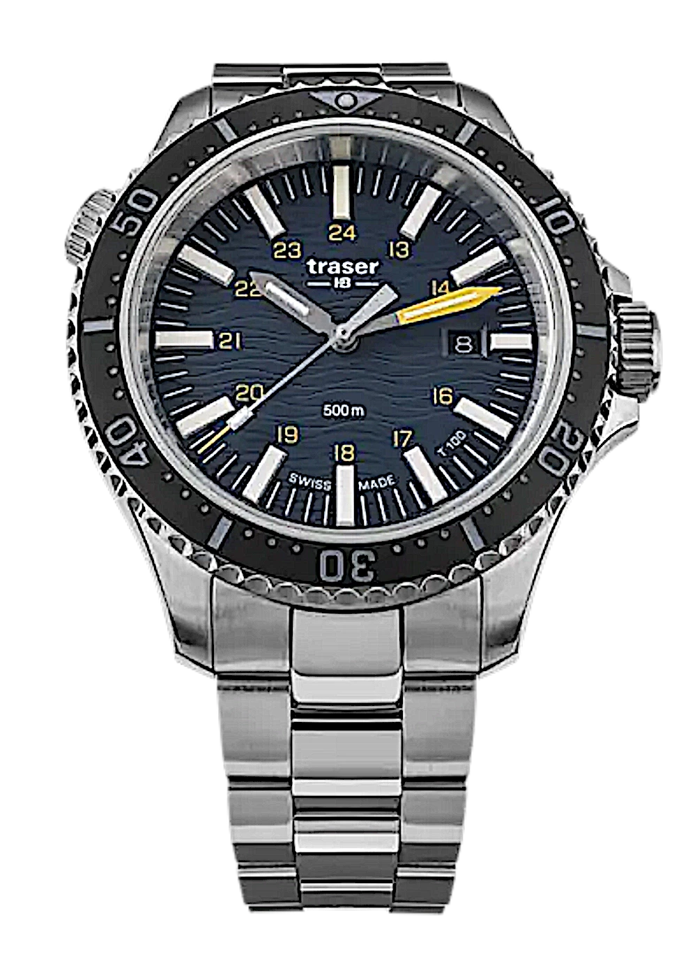 Orologio da uomo con bracciale in metallo, quadrante nero e indici luminescenti, 3 lancette