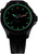 Orologio da uomo con quadrante nero, indici luminescenti verdi e cinturino in silicone nero
