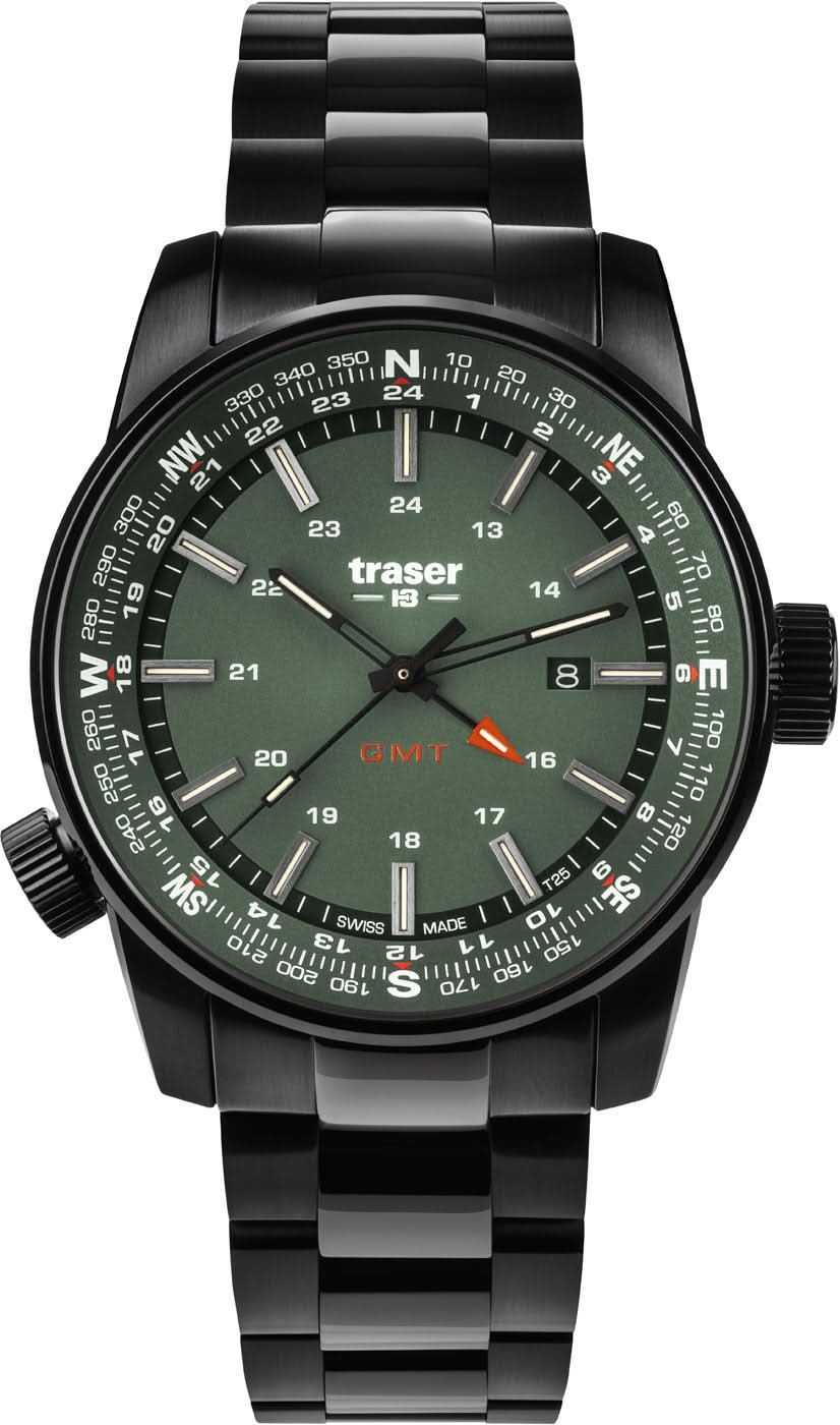 Orologio da uomo Traser P68 Pathfinder GMT Verde 109525 • Tecnologia Trigalight H3 • Swiss Made