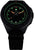 Herrenuhr mit schwarzem Zifferblatt, grün leuchtenden Indexen, schwarzes Stoffarmband