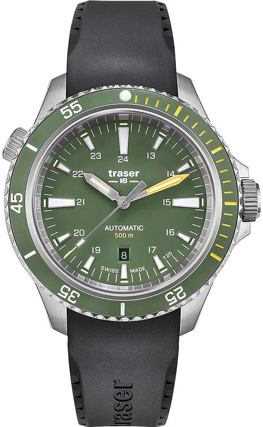 Orologio da uomo con cinturino in pelle grigia, cassa argentata e quadrante verde-giallo