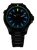 Orologio da uomo con cassa nera, indici luminescenti blu e cinturino in metallo