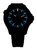Orologio da uomo con cassa nera e lancette luminescenti blu-gialle, quadrante scuro