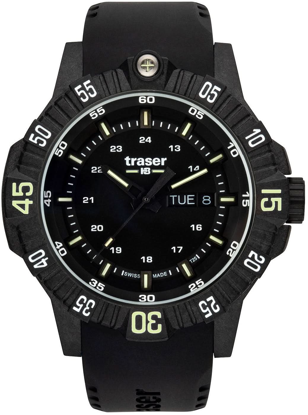 Orologio da uomo nero con quadrante rotondo, indici e punti luminescenti