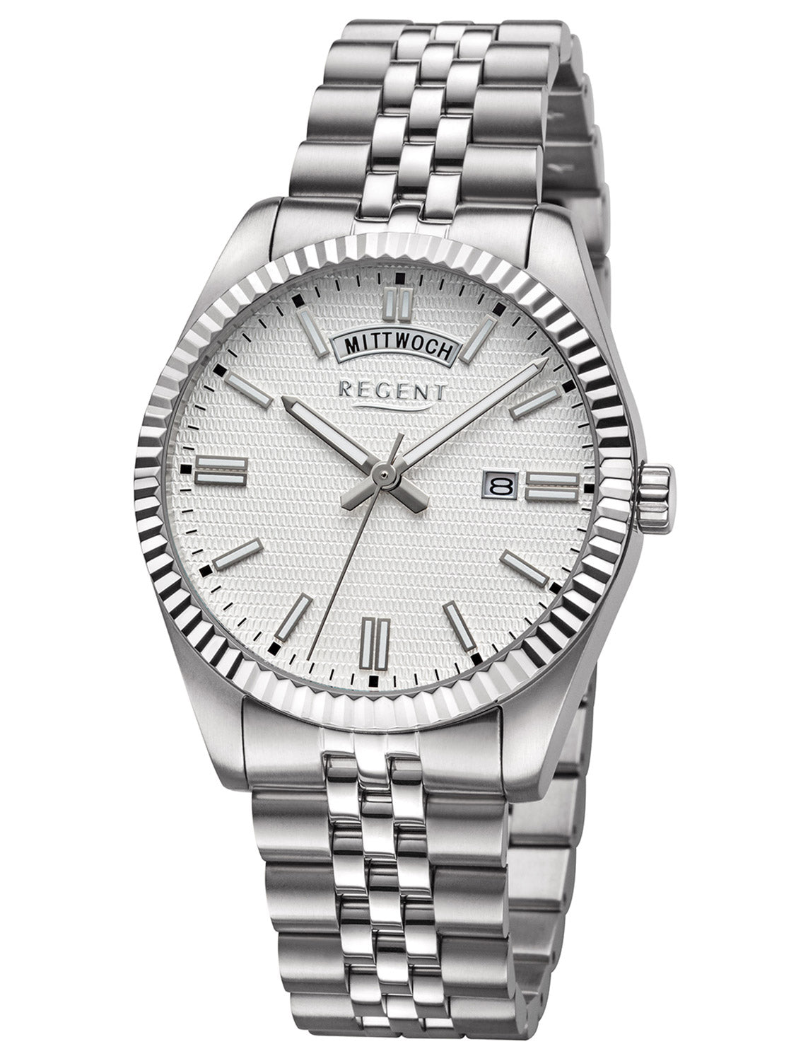 Regent BA-883 Herrenuhr Silber • Mineralglas • Datum & Wochentag
