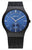 Herrenuhr mit blauem Zifferblatt, silbernen Zeigern und dunklem Milanaisearmband