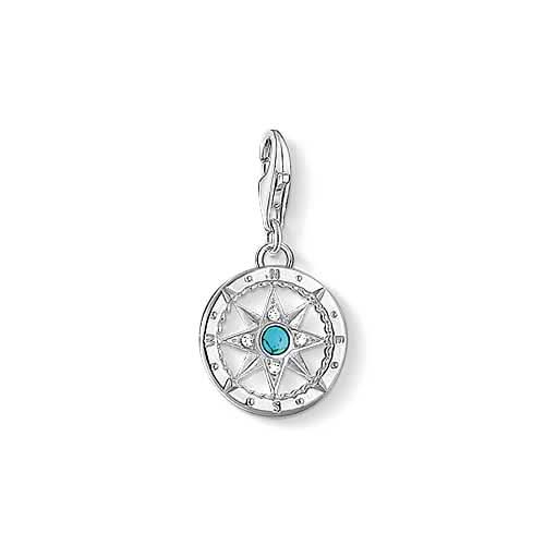 Ciondolo bussola in argento sterling con centro in turchese