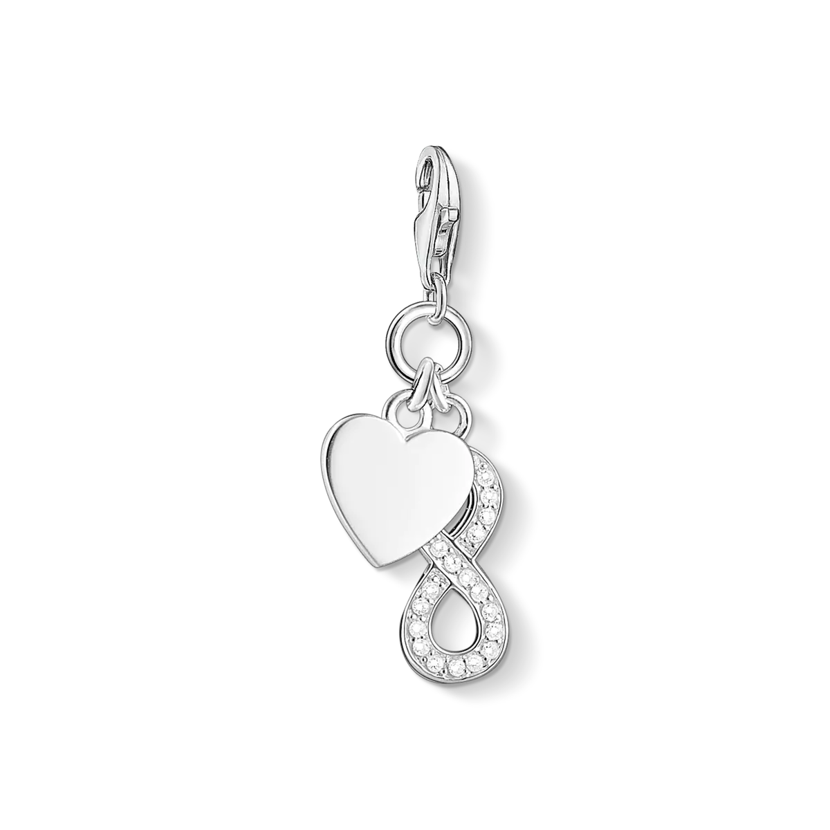 Charm pendente in argento sterling 925 con cuore, infinito e zirconi