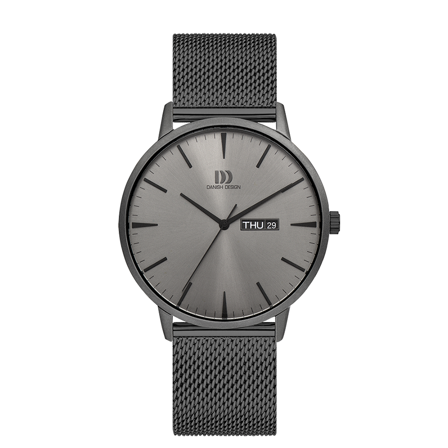 Danish Design Akilia IQ66Q1267 Herrenuhr Grau • Wochentags- und Datumsanzeige • Milanaise-Armband