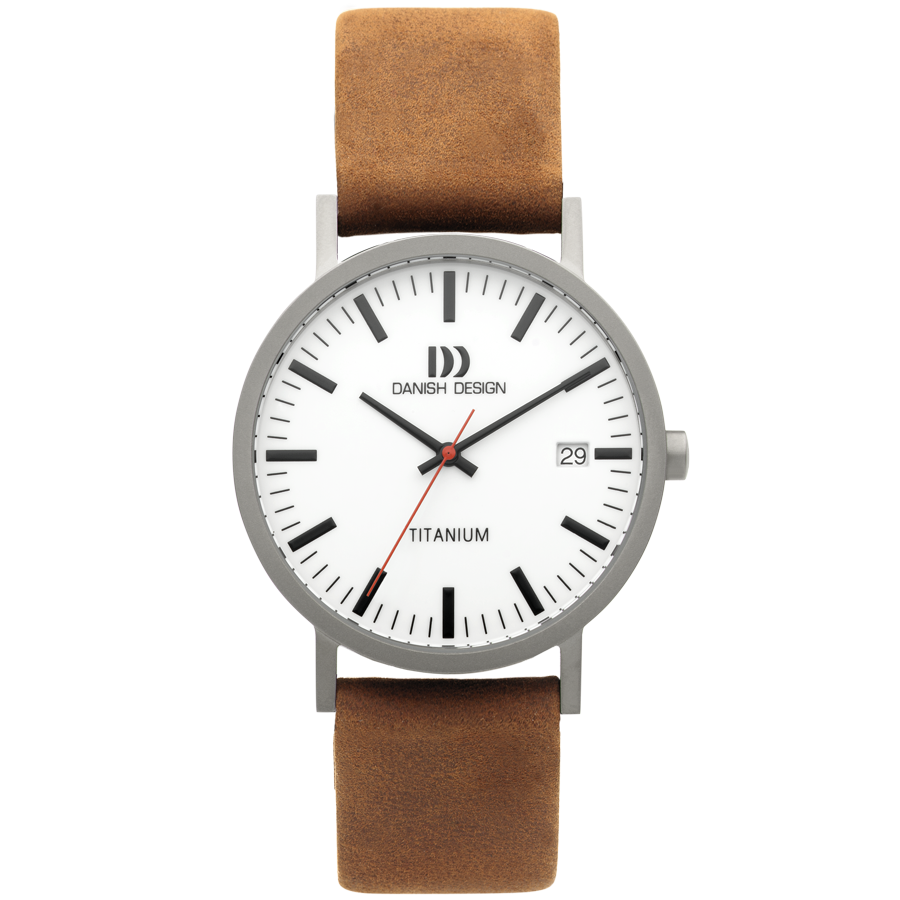 Danish Design Gløbe IQ31Q1273 Rhine Large Armbanduhr Weiß/Kamel • Titangehäuse • Mineralglas