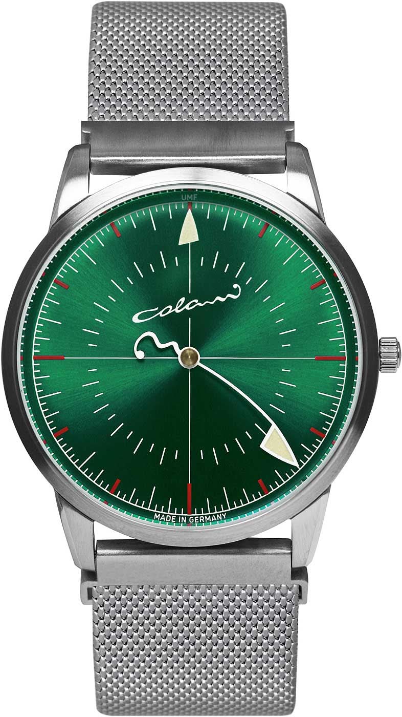 Orologio da uomo con quadrante verde e bracciale in maglia metallica argentata