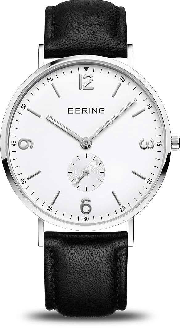 Orologio da uomo con quadrante bianco e cinturino in pelle nera